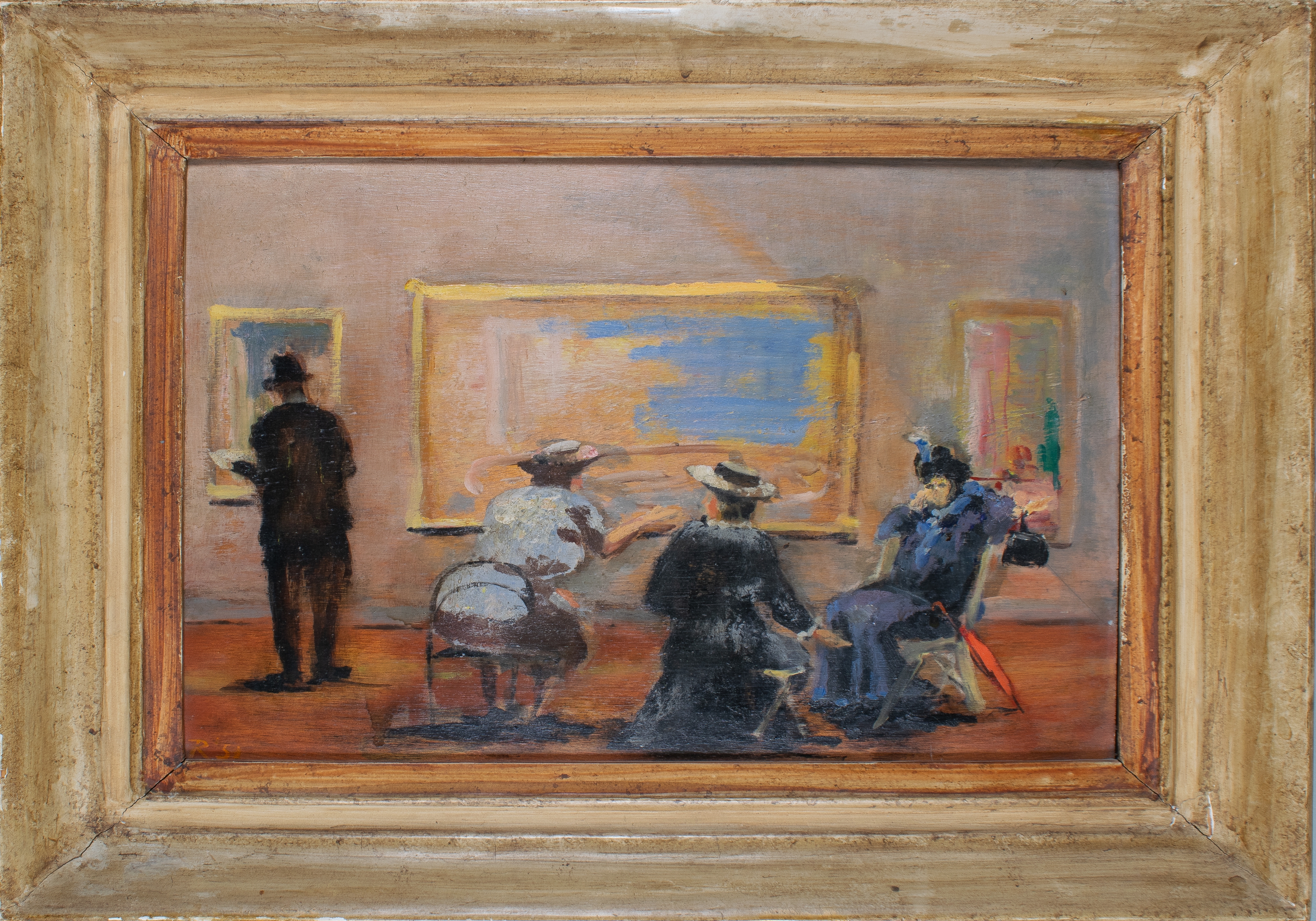 Bums and Bonnard, oil on artists board, signed and dated lower left, 'R 51' Inscribed verso by artist, 'Bums and Bonnard ' R.L 1951' With Christies stencil, '785 JY'